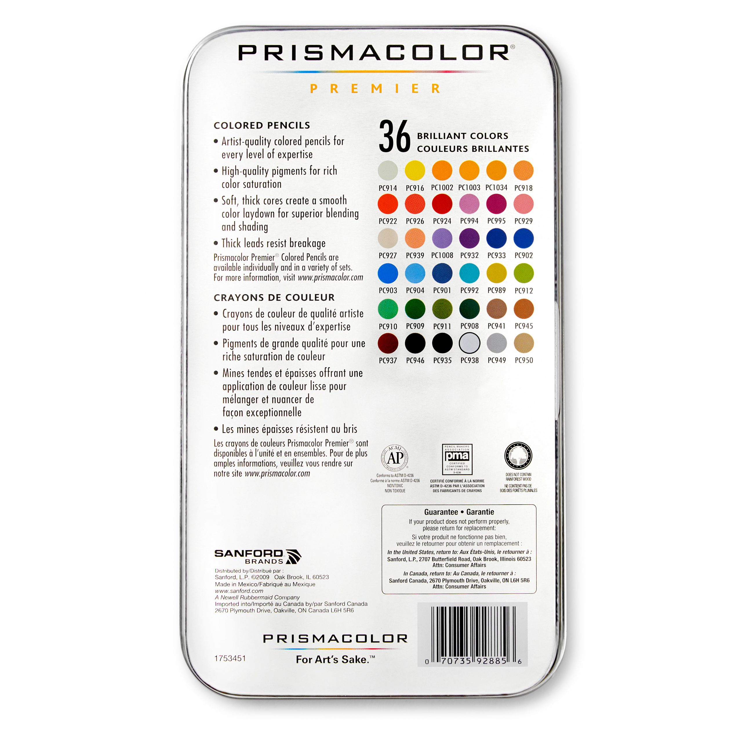 PC954 Prismacolor Premier Pencils Set of 36 Back