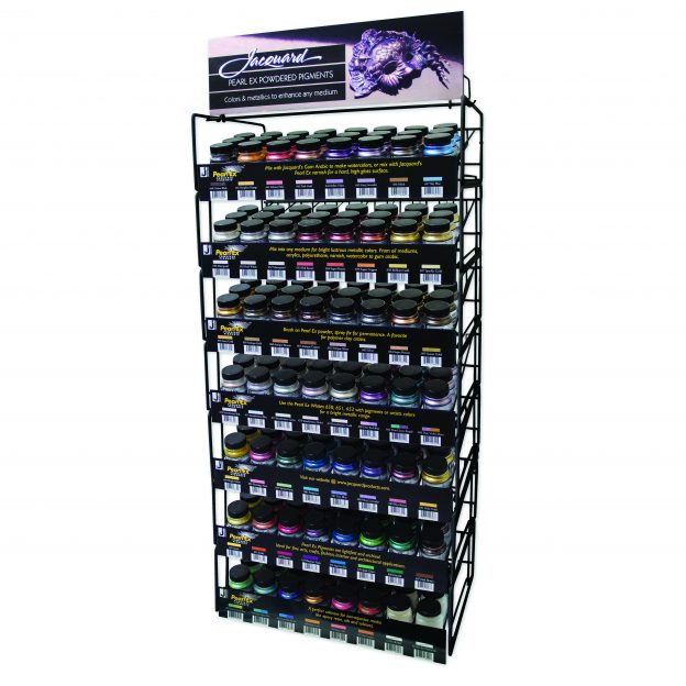 Pearl Ex 7 Tier Display Rack FULL filler BLACK WITH ADD ON Tier CMYK scaled