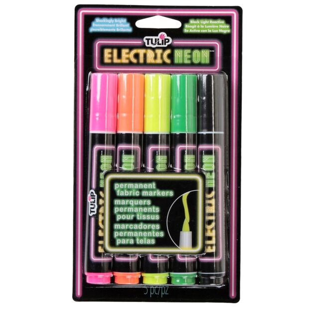 0023616 tulip electric neon fabric markers 5 pack
